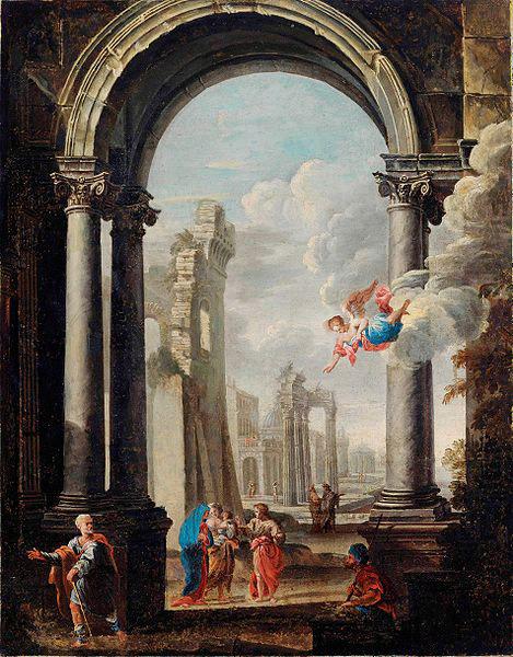 unknow artist ARCHITECTURAL CAPRICCIO WITH THE HOLY FAMILY china oil painting image
